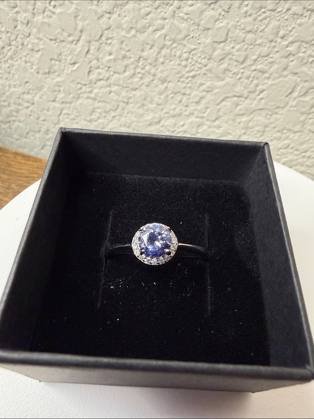Sterling Silver Tanzanite CZ Halo Ring - Blue - Picture 4 of 4